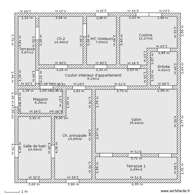 Immeuble R 2 de 4 appts par palier. Plan de 