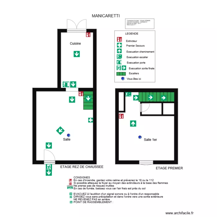Manicaretti plan evacuation. Plan de Manicaretti plan evacuation. Plan de