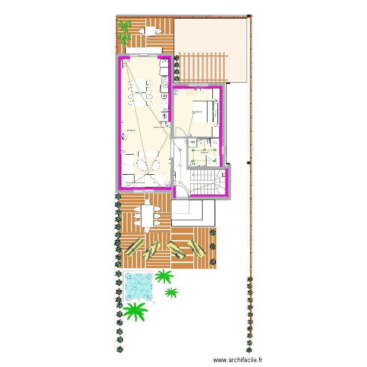 LEROUX  acces arriere marches plaques 100 x 50. Plan de 3 pièces et 56 m2