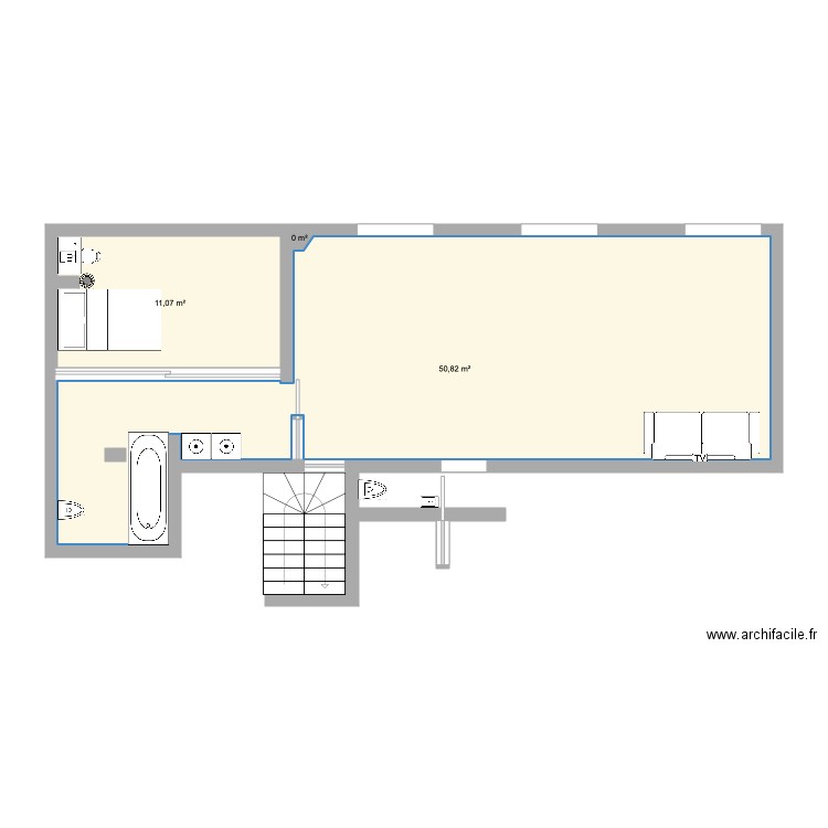 001 Maison Mansart. Plan de 3 pièces et 62 m2