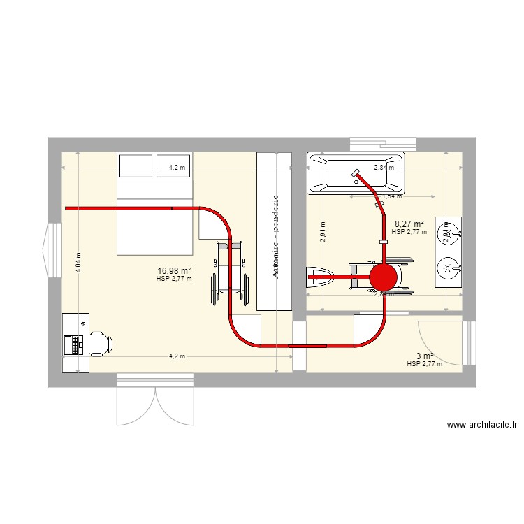 Pignolo avec aiguillage hm 2815 . Plan de 3 pièces et 28 m2