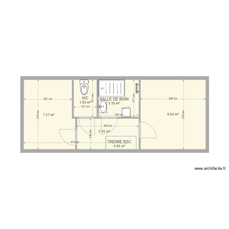 PLAN 1er Etage thomas avec tr&eacute;mie et cotes. Plan de 