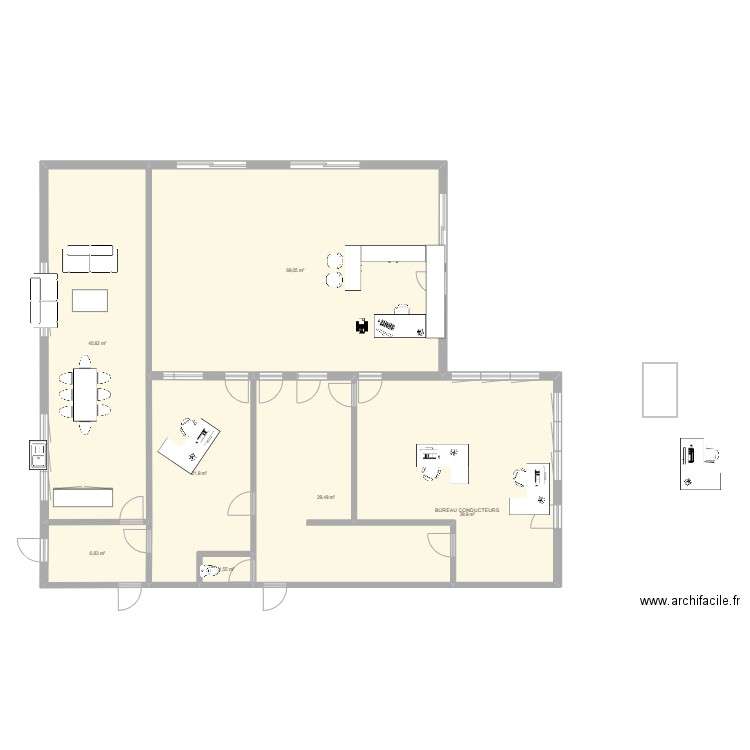 Bureaux extension 2. Plan de 7 pièces et 210 m2