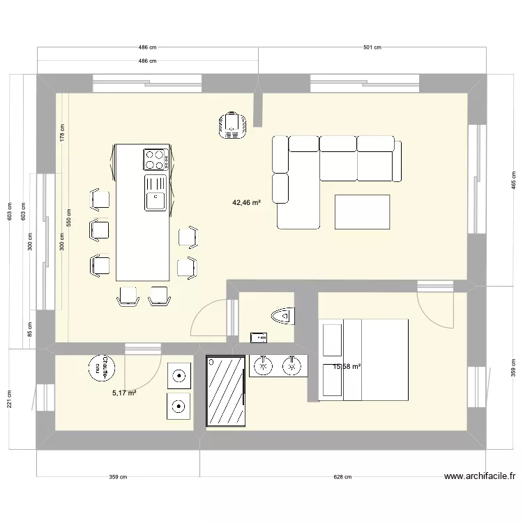 Atelier Avec &eacute;paisseur des murs . Plan de 