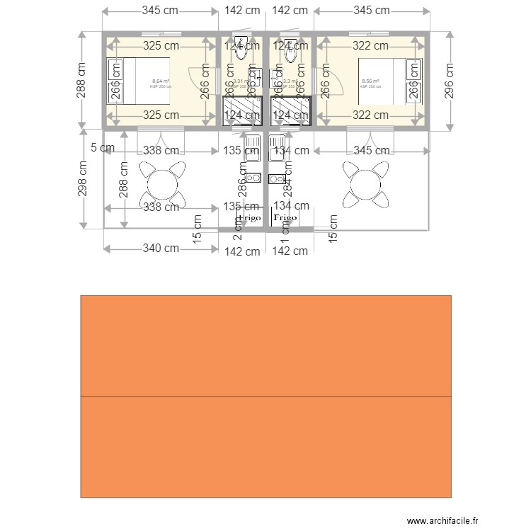 plan bungalows jumelés baie mahault . Plan de 4 pièces et 24 m2