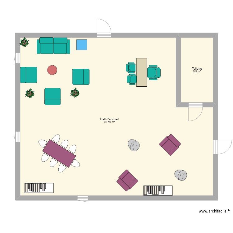 Hall d'accueil . Plan de 2 pièces et 97 m2