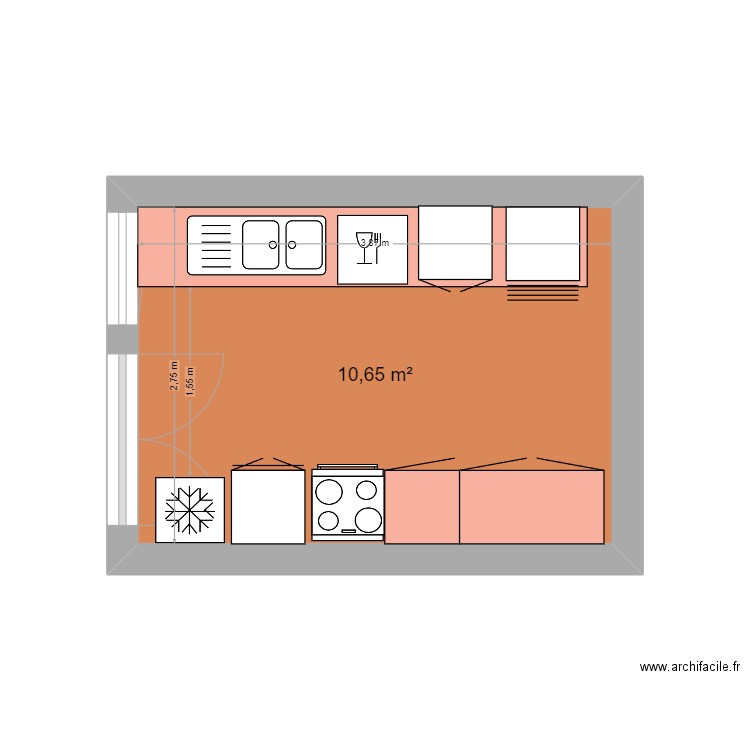 Cuisine Chatou 2. Plan de 1 pièce et 11 m2