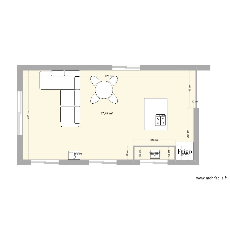 RDC 230317 salon cuisine. Plan de 0 pièce et 0 m2