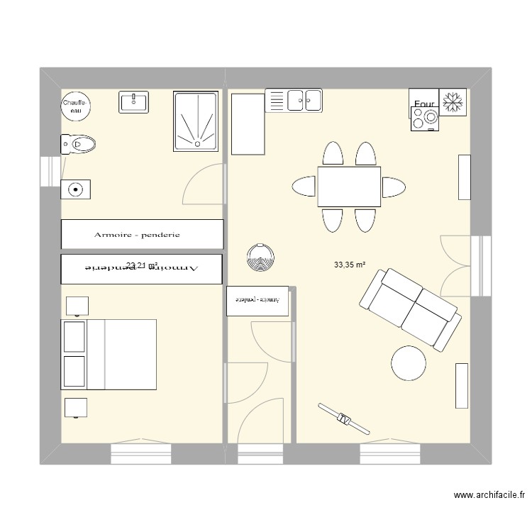 chambre devant 4. Plan de 2 pièces et 56 m2