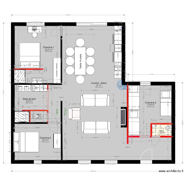 Audresselles plan électrique. Plan de 7 pièces et 109 m2