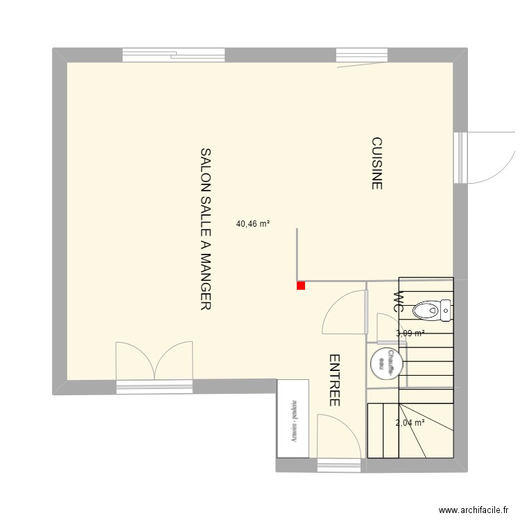 MAISON RDC SIMPLE. Plan de 3 pièces et 46 m2