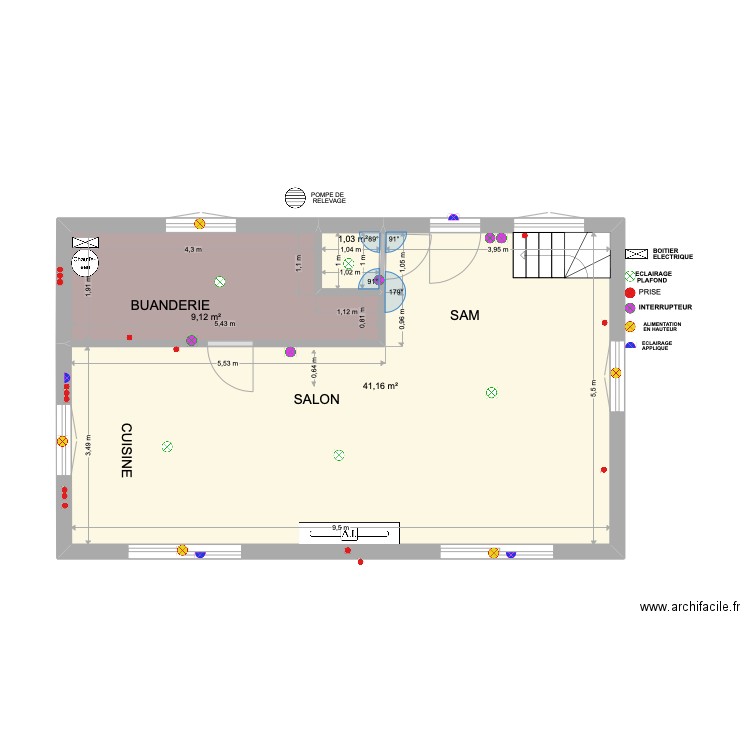 PROJET 3 1ER ETAGE NU ELECTRICIEN. Plan de 3 pièces et 51 m2