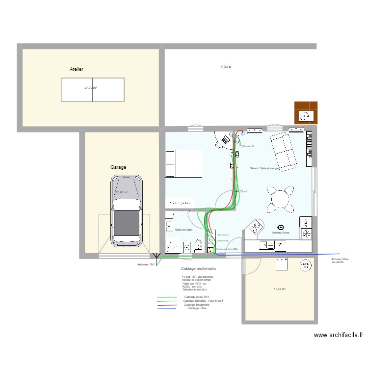 Pierre Apt T2 Multimedia. Plan de 4 pièces et 107 m2