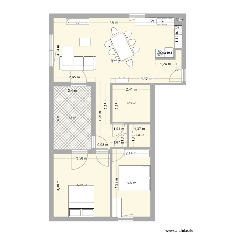Salon 1. Plan de 7 pièces et 80 m2