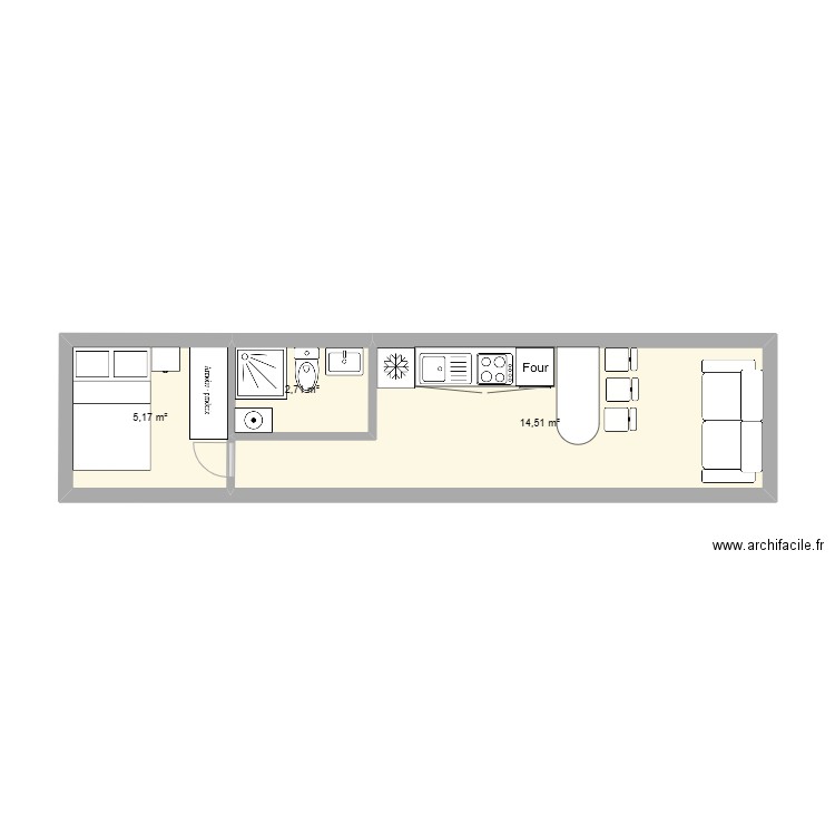 MODULE 11X2,55= 28,05 M2. Plan de 3 pièces et 22 m2