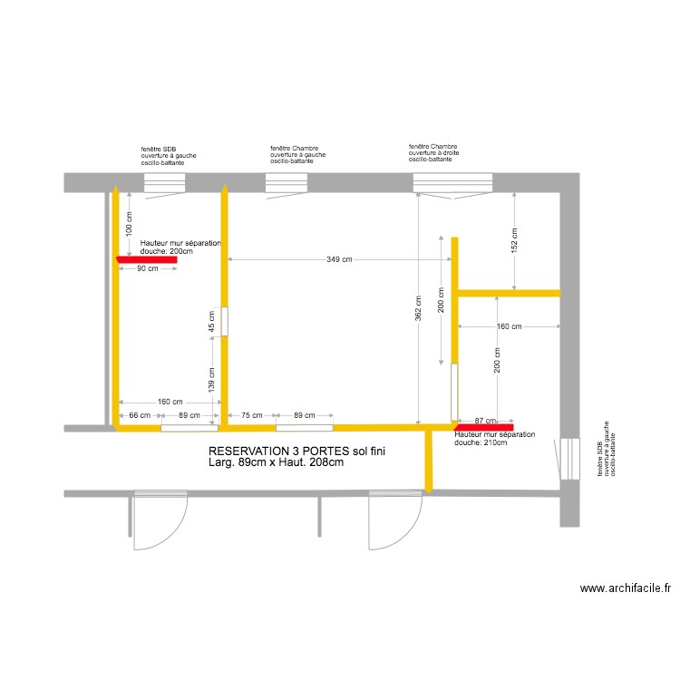 Plan SDB Chambre Nouvelles Cloisons. Plan de 0 pièce et 0 m2