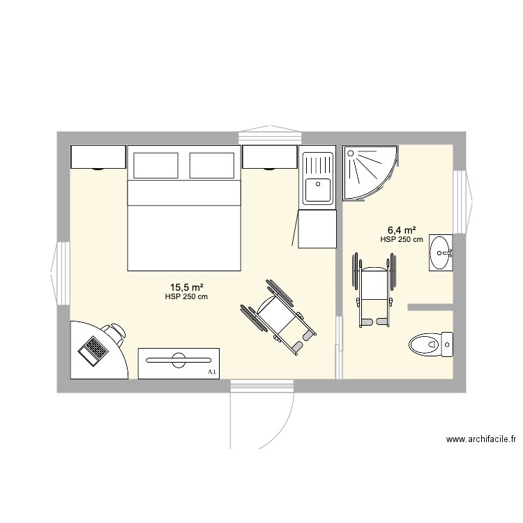 BUNGALOW. Plan de 2 pièces et 22 m2