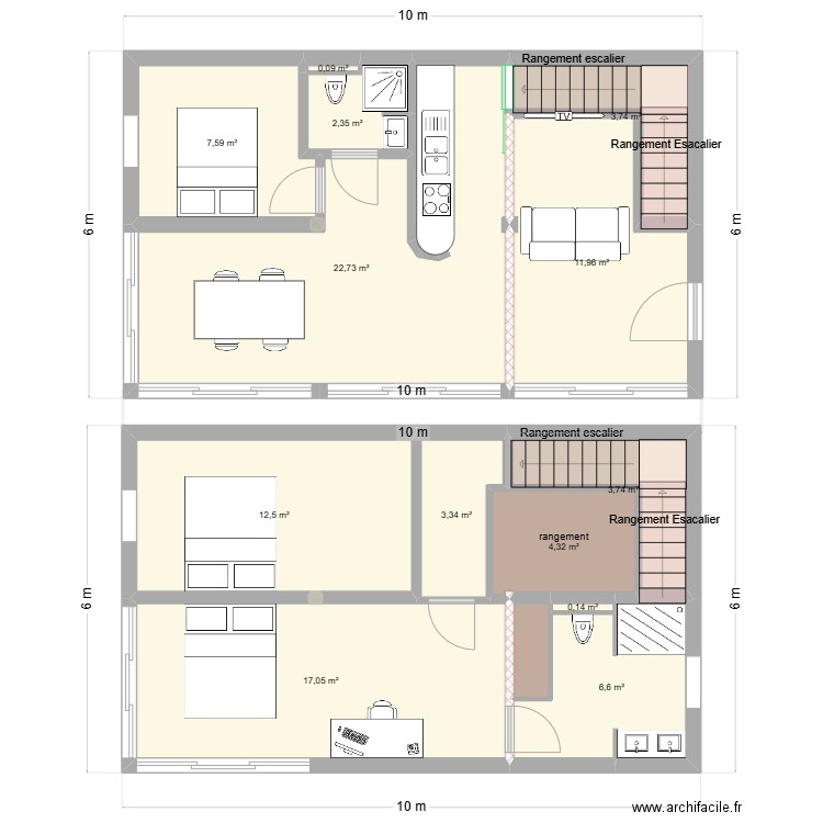 T3 maison. Plan de 14 pièces et 97 m2