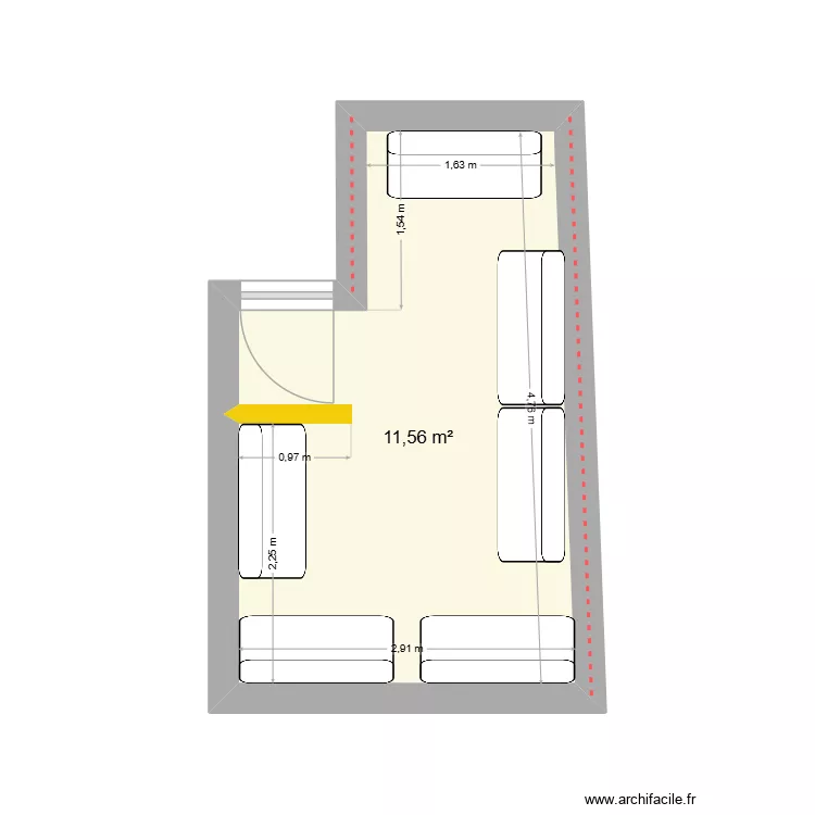 salle d\'attente. Plan de 1  et 12 m²