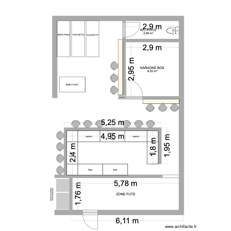 CASERNETTE V2. Plan de 3  et 22 m²
