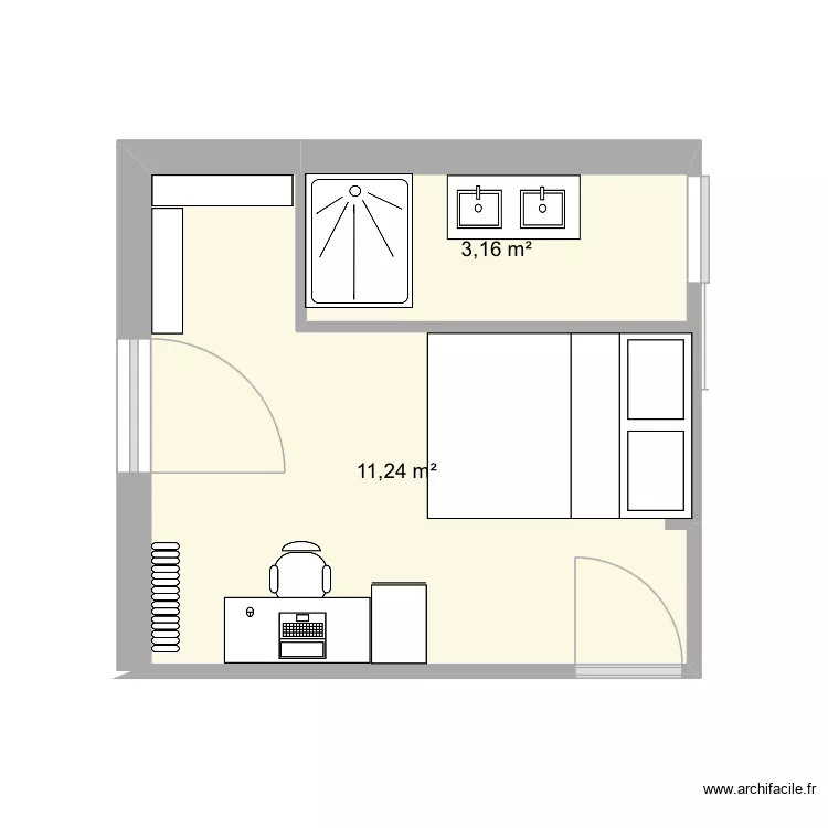 Nouvelle chambre. Plan de 2  et 14 m²