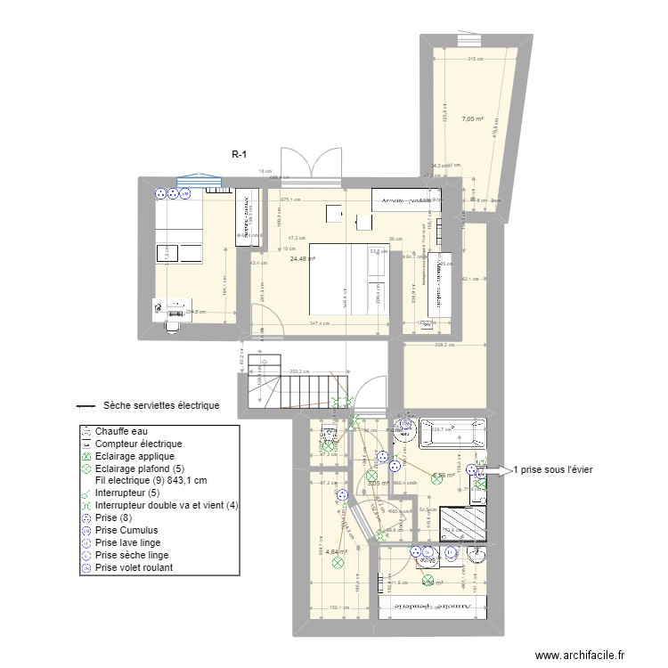  Plan R moins 1 v 2. Plan de 8 pièces et 58 m2