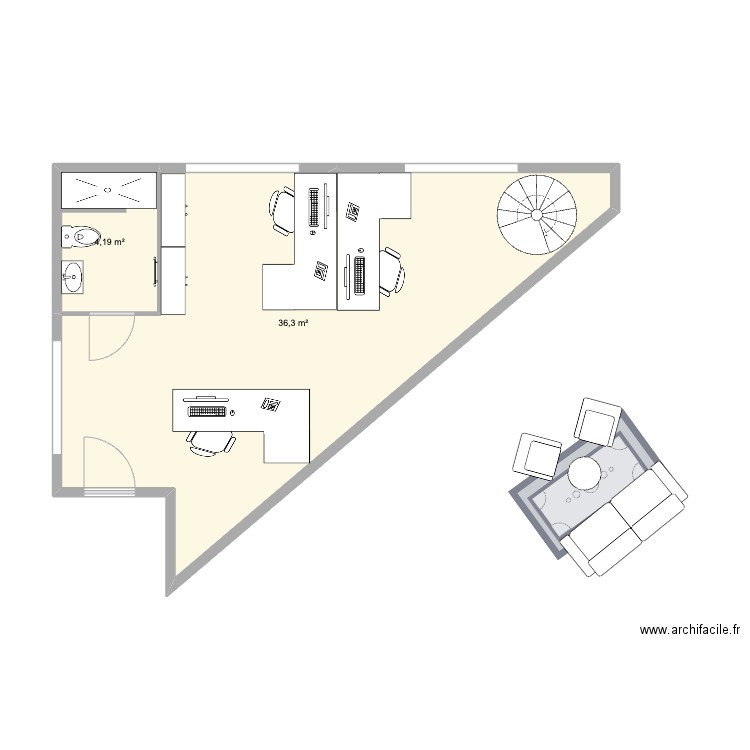 Futur bureau. Plan de 2 pièces et 40 m2