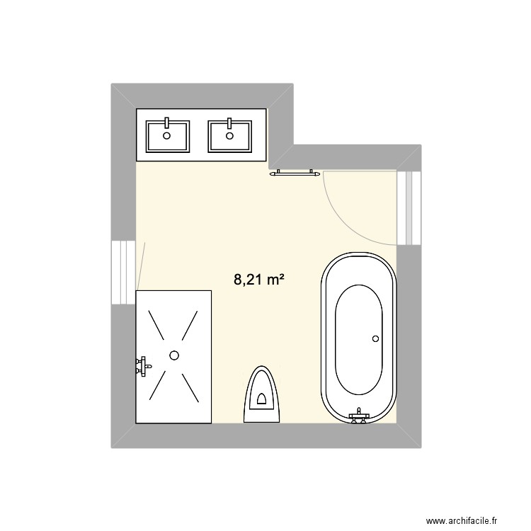 Projet 2 Salle de bains BAS. Plan de 1 pièce et 8 m2