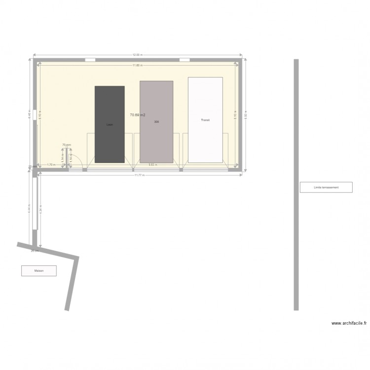 Garage V3. Plan de 1 pièce et 71 m2