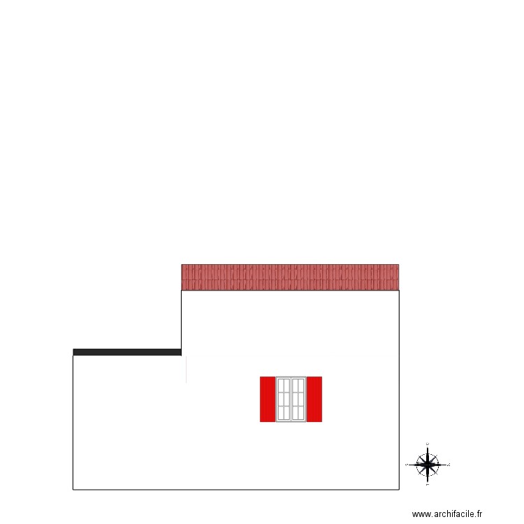 facade ouest avec ancienne fenêtre. Plan de 2 pièces et 50 m2