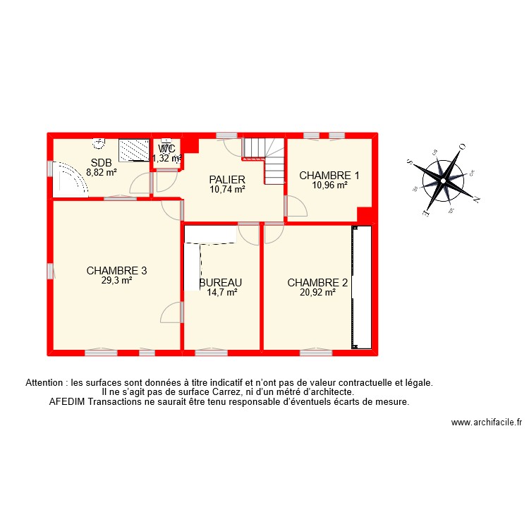 BI 10421 ETAGE. Plan de 9 pièces et 100 m2