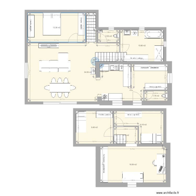 cabanon. Plan de 9 pièces et 123 m2