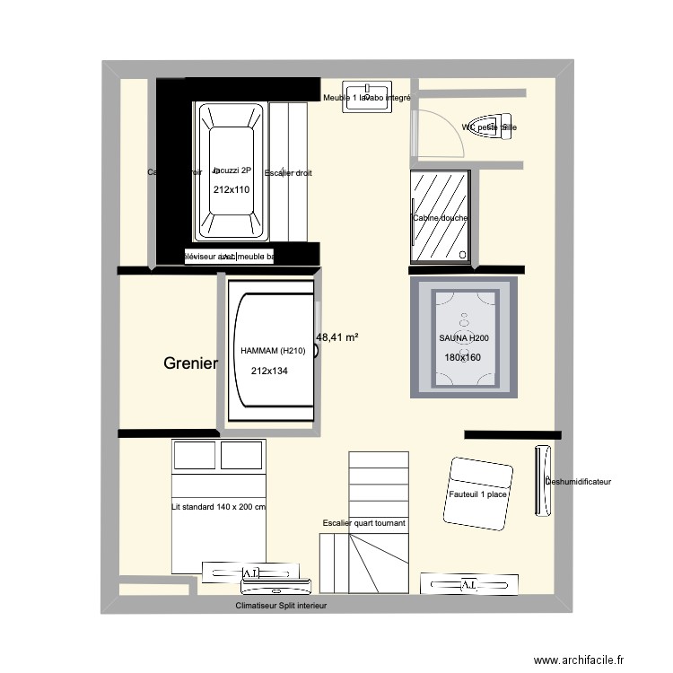 Perelle 01. Plan de 1 pièce et 48 m2