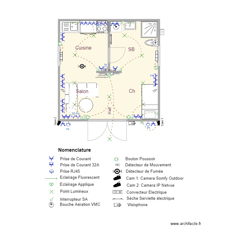 A16B Cellule 3D Plan Aménagement Architectural avec nomenclature 09MARS. Plan de 1 pièce et 23 m2