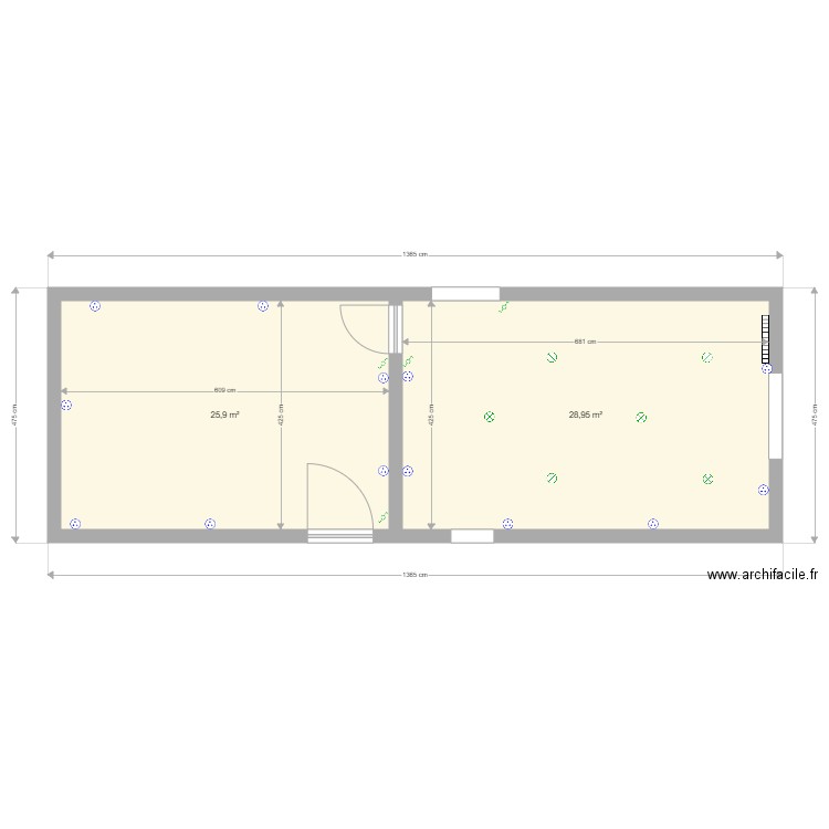 arriere grange v04. Plan de 2 pièces et 55 m2