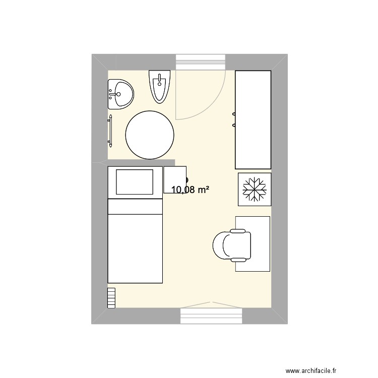 Chambre Basic. Plan de 1 pièce et 10 m2