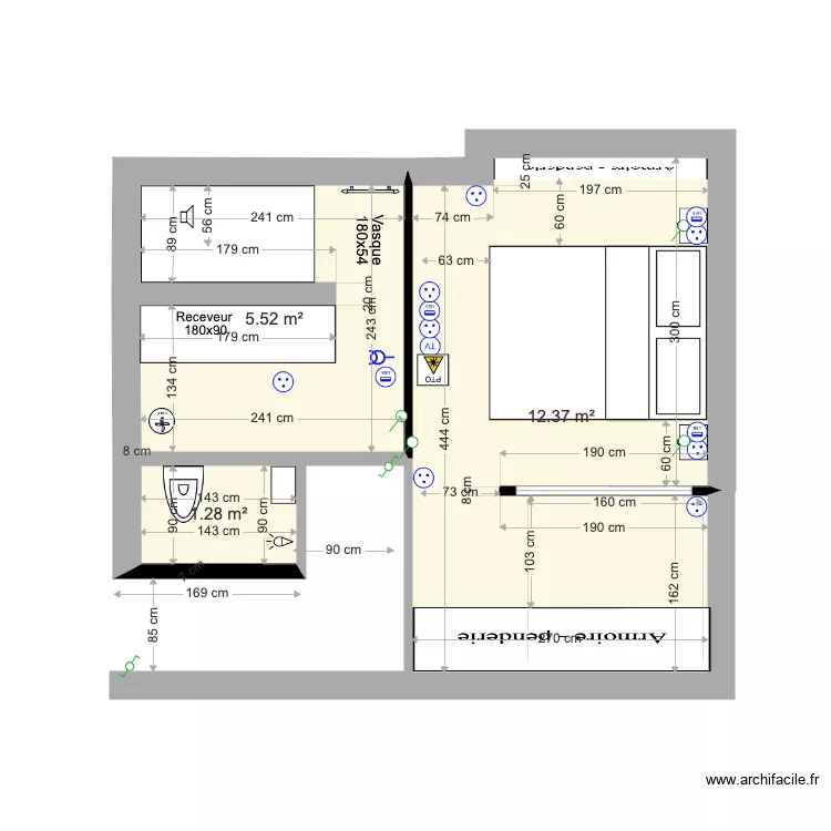 RDC Chambre WC SdB VF 2 yesterday. Plan de 