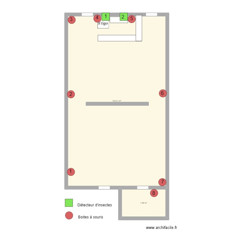 Usquare Salle. Plan de 2 pièces et 110 m2