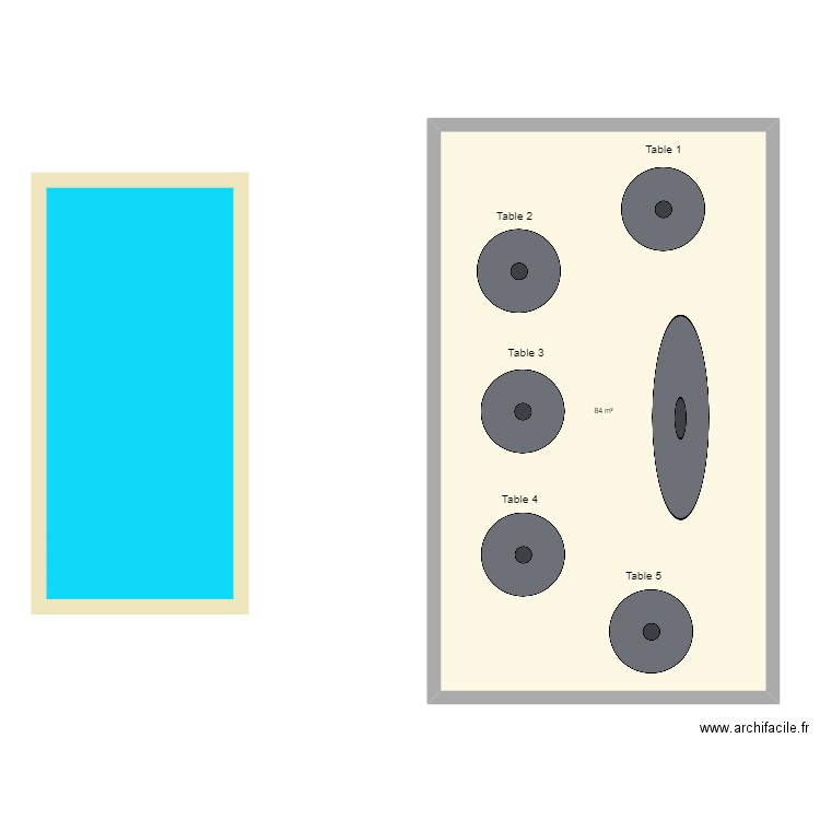 plan de table. Plan de 1 pièce et 84 m2