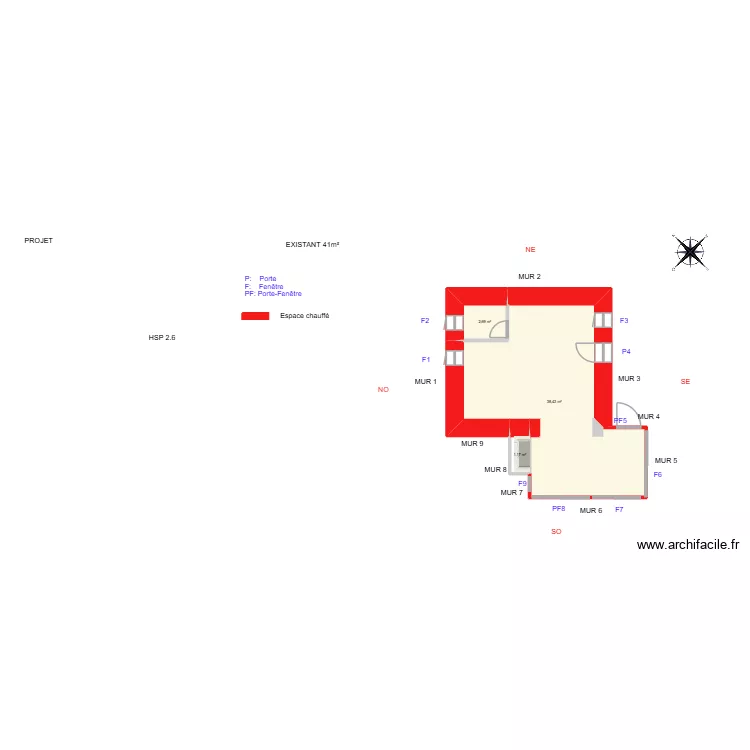AUGUIN_ Existant. Plan de 3  et 42 m²
