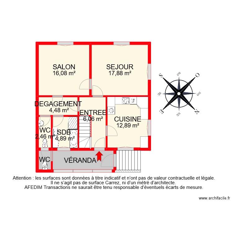 BI 7710 RDC. Plan de 10 pièces et 76 m2