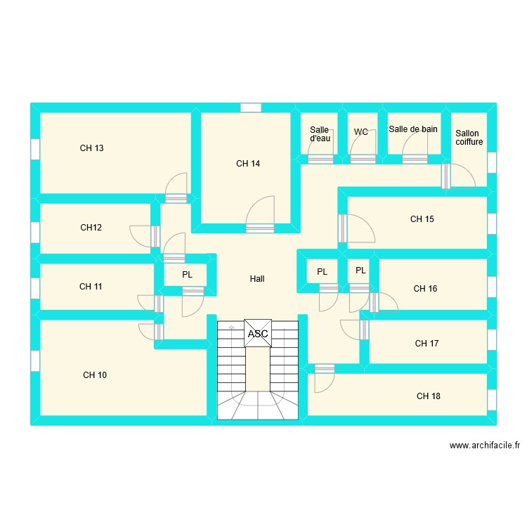 haussmanien 1 etagee. Plan de 17 pièces et 93 m2