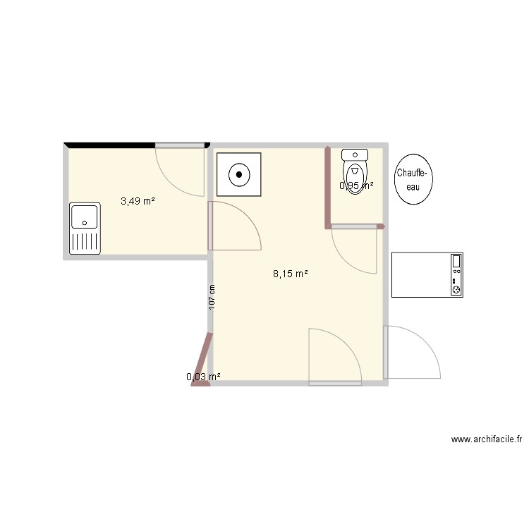 buanderie 1 vif. Plan de 4 pièces et 13 m2