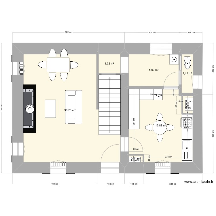 RDCProj. Plan de 6 pièces et 53 m2