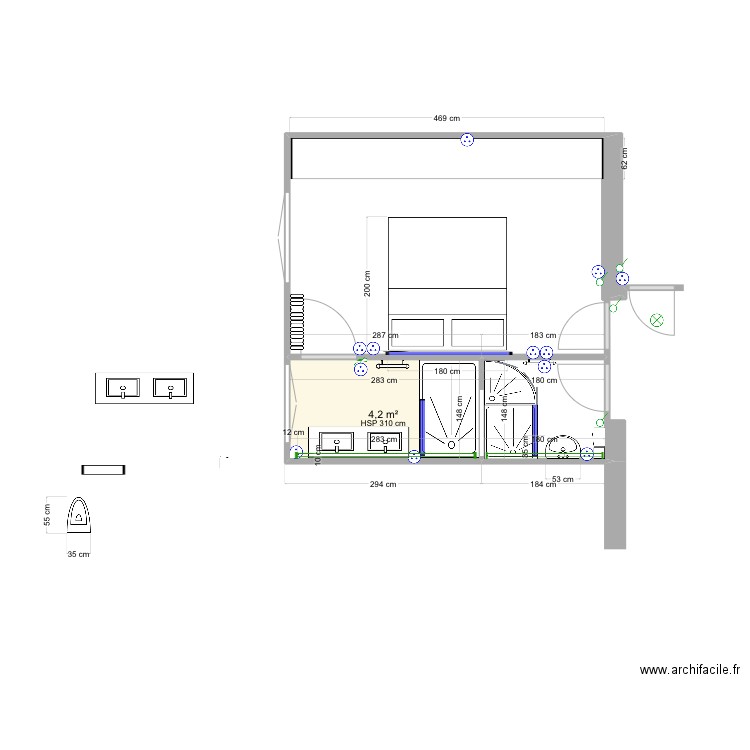 Salle de bain chambre_8. Plan de 1 pièce et 4 m2