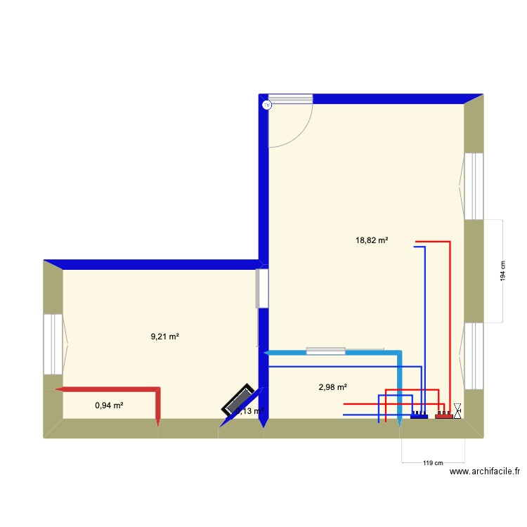 Louis Pasteur Après Plomberie. Plan de 5 pièces et 32 m2