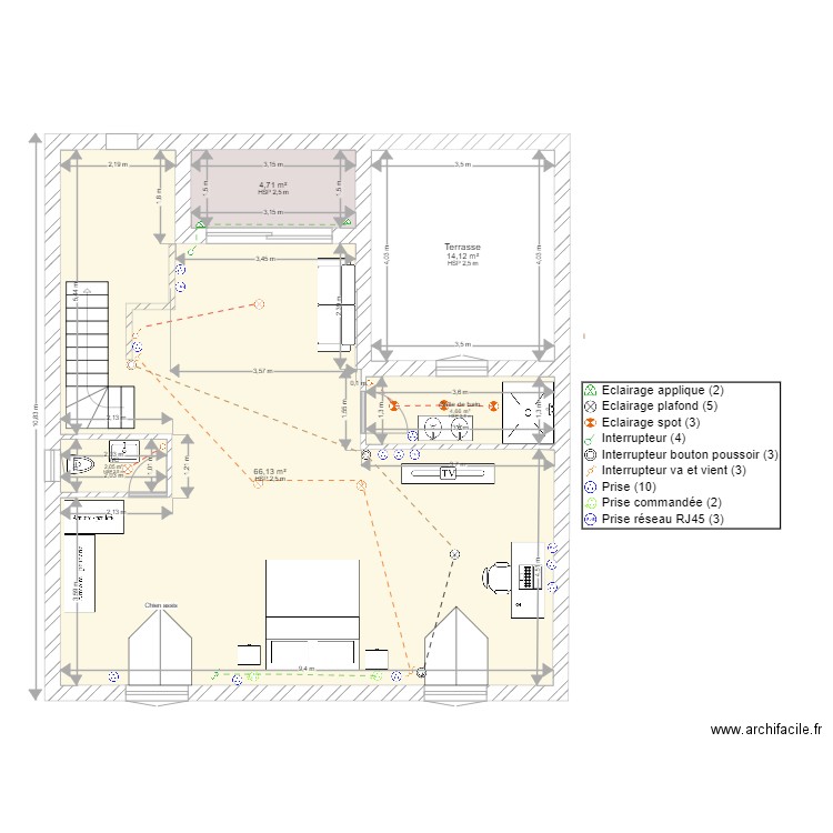 plan  elec  Comble ourissia 1. Plan de 5 pièces et 92 m2