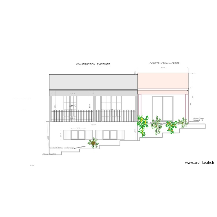 Façade SUD. Plan de 0 pièce et 0 m2