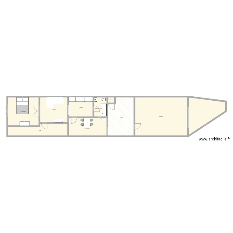 L'obus. Plan de 10 pièces et 146 m2