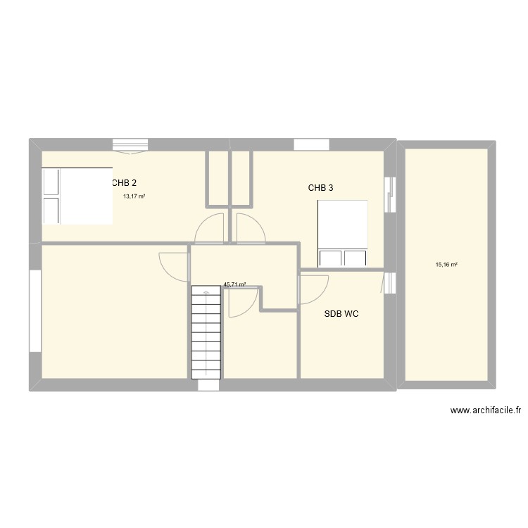 R-1 cetinoz 1. Plan de 3 pièces et 74 m2